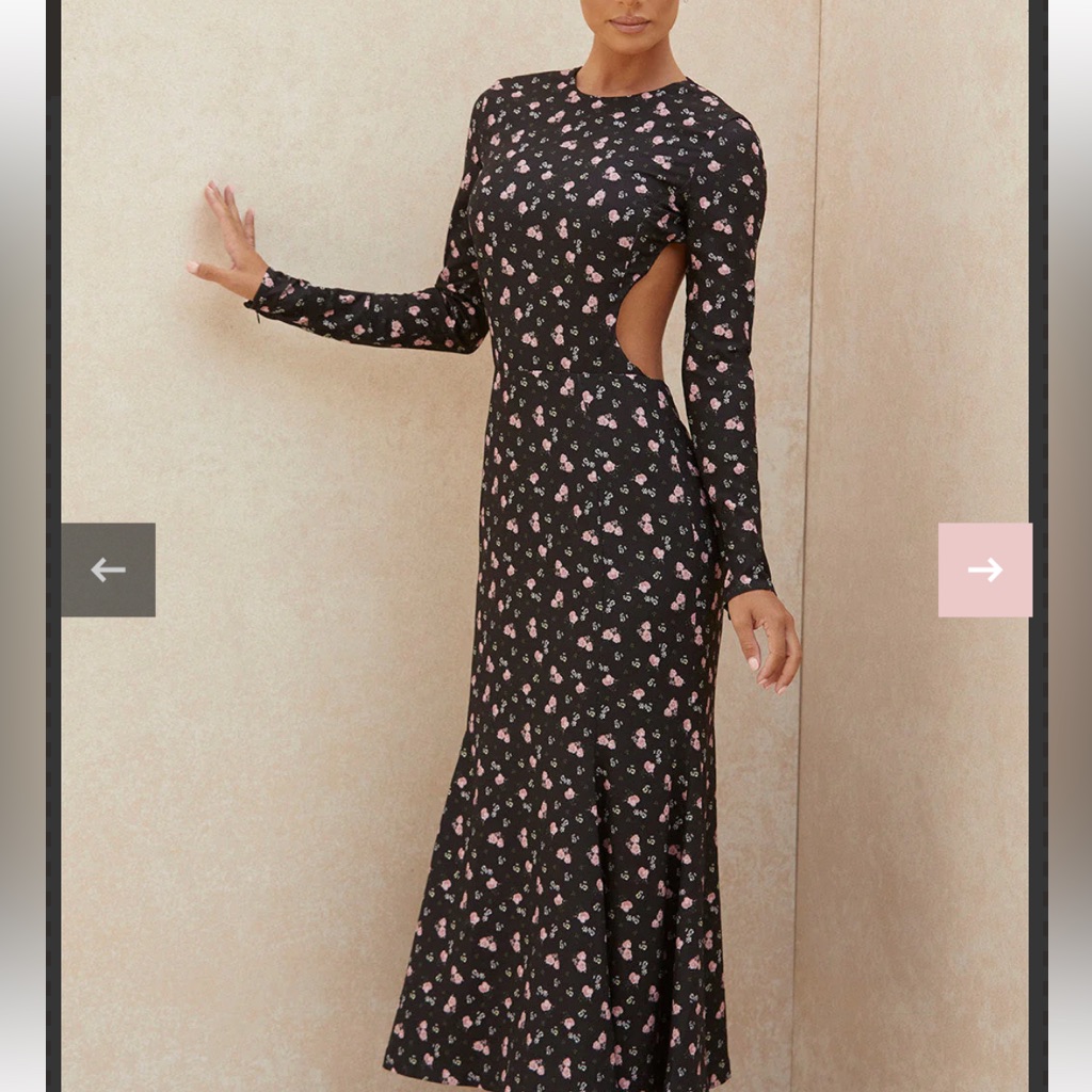 House Of Cb Black Floral Midi Dress